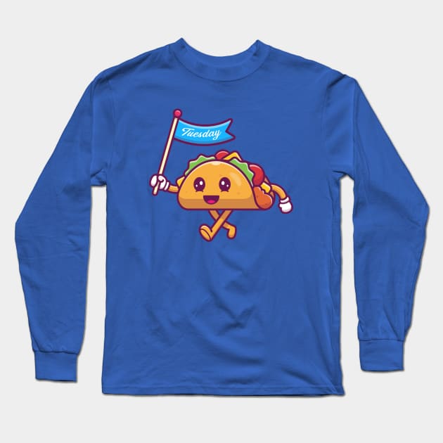 Cute Taco Holding Tuesday Flag Cartoon Long Sleeve T-Shirt by Catalyst Labs